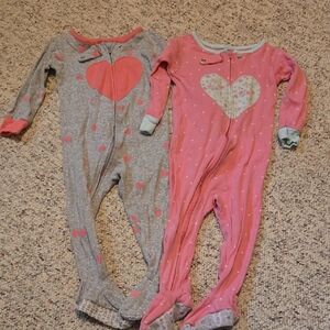 Carter's Pink and Gray Heart One Piece Footies